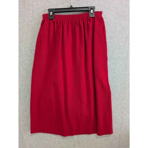 Alfred Dunner Midi Skirt Women's‎ Size 10 Red Wool Elastic Waist USA Made - Picture 1 of 9